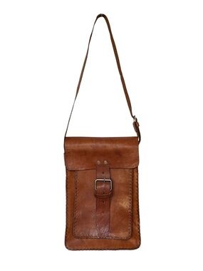 Handmade Leathe Chunky Bag Thick Shoulder Strap Distressed Lace Stitching Brown